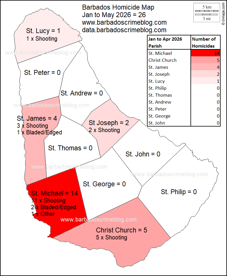 Image 1 – Barbados Homicide Map, January to May 2026